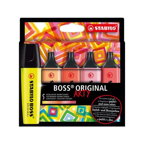 Szövegkiemelő készlet, 2-5 mm, STABILO "BOSS original Arty", 5 meleg szín