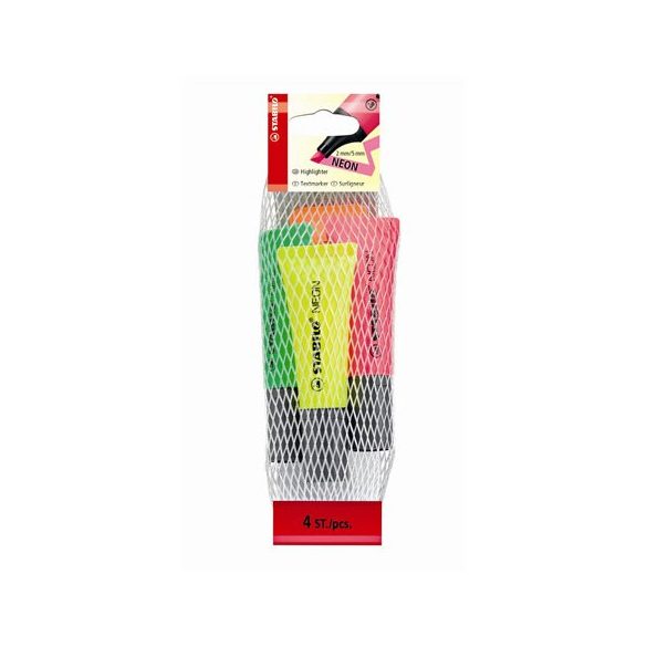 Szövegkiemelő készlet, 2-5 mm, STABILO "Neon", 4 különböző szín