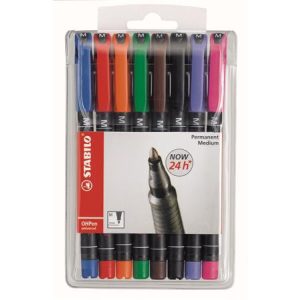 Alkoholos marker készlet, 1 mm, STABILO "OHPen M", 8 különböző szín