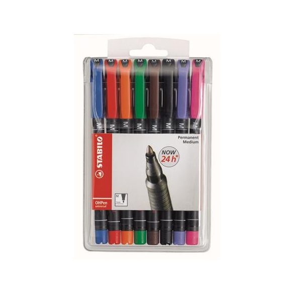 Alkoholos marker készlet, 1 mm, STABILO "OHPen M", 8 különböző szín