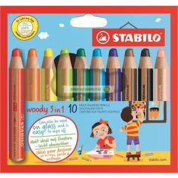   Színes ceruza készlet, kerek, vastag, STABILO "Woody 3 in 1", 10 szín