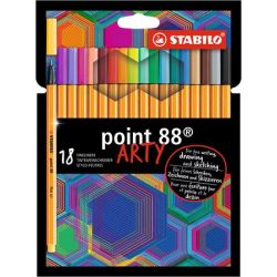   Tűfilc készlet, 0,4 mm, STABILO "Point 88 ARTY", 18 különböző szín