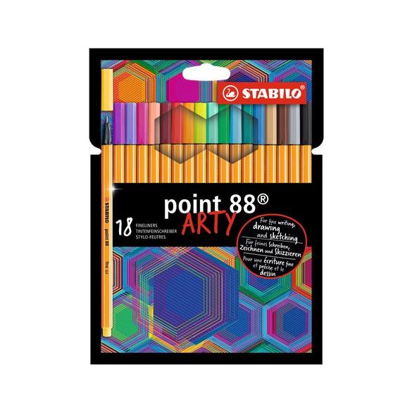 Tűfilc készlet, 0,4 mm, STABILO "Point 88 ARTY", 18 különböző szín