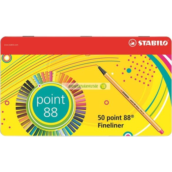 Tűfilc készlet, 0,4 mm, fém doboz, STABILO "Point 88", 47+3 különböző szín