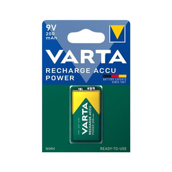 Tölthető elem, 9V, 1x200 mAh, előtöltött, VARTA "Power Accu"