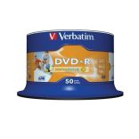 DVD-R lemez, nyomtatható, matt, no-ID, 4,7GB, 16x, 50 db, hengeren, VERBATIM