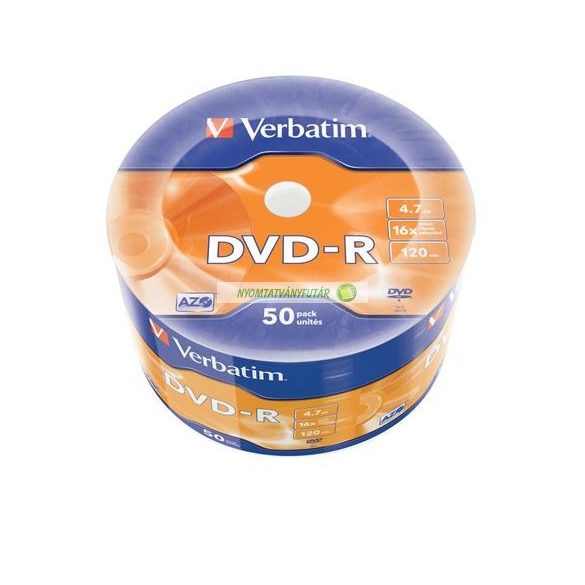 DVD-R lemez, 4,7GB, 16x, 50 db, zsugor csomaglás, VERBATIM