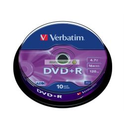 DVD+R lemez, AZO, 4,7GB, 16x, 10 db hengeren, VERBATIM