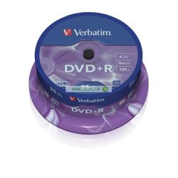 DVD+R lemez, AZO, 4,7GB, 16x, 25 db hengeren, VERBATIM