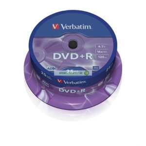 DVD+R lemez, AZO, 4,7GB, 16x, 25 db hengeren, VERBATIM