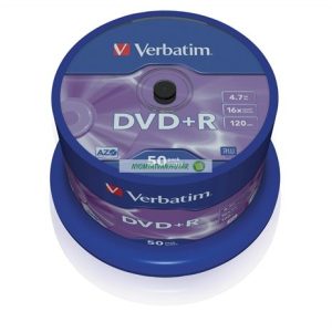 DVD+R lemez, AZO, 4,7GB, 16x, 50 db hengeren, VERBATIM