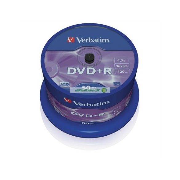 DVD+R lemez, AZO, 4,7GB, 16x, 50 db hengeren, VERBATIM