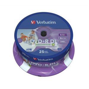 DVD+R lemez, kétrétegű, nyomtatható, no-ID, 8,5GB, 8x, 25 db, hengeren, VERBATIM "Double Layer"