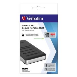 2,5" HDD (merevlemez), 1TB, USB 3.1, 256 bit AES hardveres titkosítás, GDPR, VERBATIM "Secure Portable"