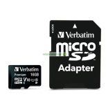 Memóriakártya, microSDHC, 16GB, CL10/U1, 45/10 MB/s, adapter, VERBATIM "Premium"