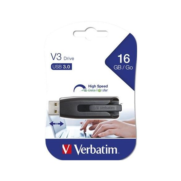 Pendrive, 16GB, USB 3.0, 60/12 MB/sec, VERBATIM "V3", fekete-szürke