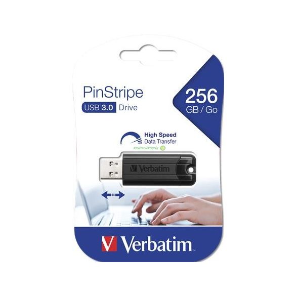 Pendrive, 256GB, USB 3.0, VERBATIM "Pinstripe", fekete