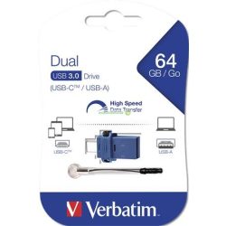   Pendrive, 64GB, USB 3.0+USB-C adapter, VERBATIM, "DUAL"