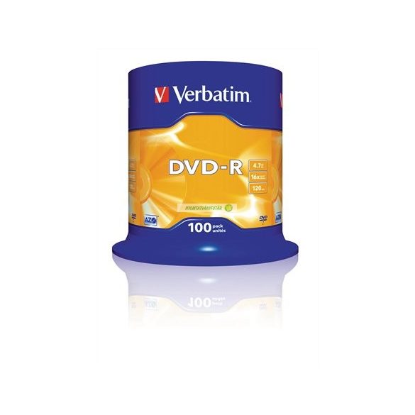 DVD-R lemez, AZO, 4,7GB, 16x, 100 db, hengeren, VERBATIM