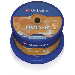 DVD-R lemez, AZO, 4,7GB, 16x, 50 db, hengeren, VERBATIM