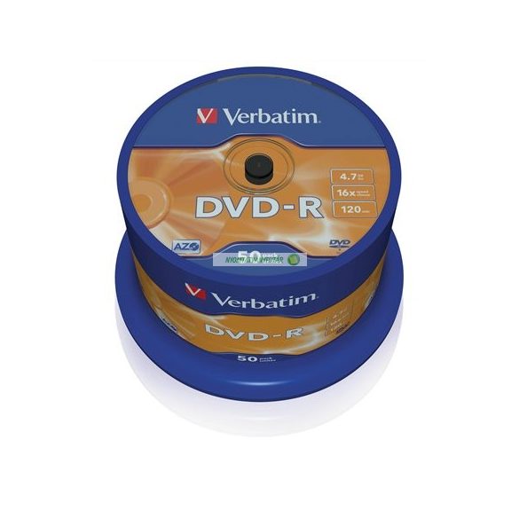 DVD-R lemez, AZO, 4,7GB, 16x, 50 db, hengeren, VERBATIM