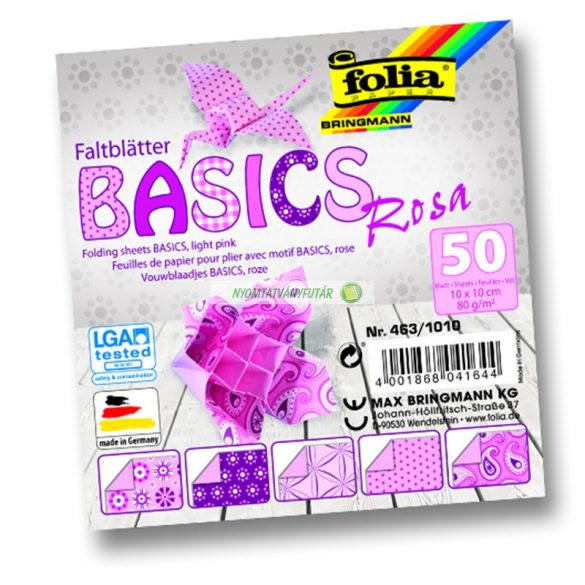 Origami papír "basics" pink 50 ív, Folia 