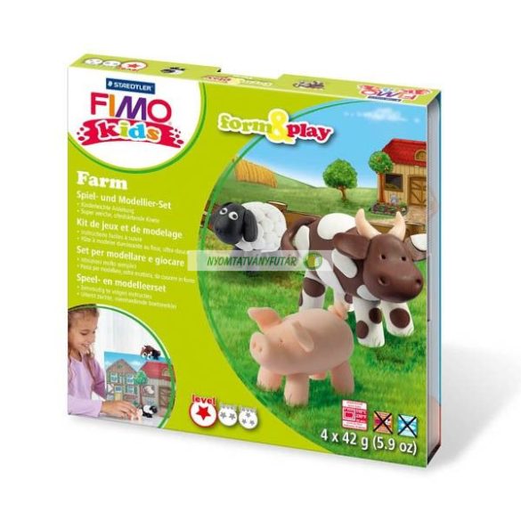 Fimo Kids gyurmakészlet, Form & Play 4x42g, Farm