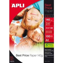   Fotópapír, tintasugaras, A/4, 140 g, fényes, APLI "Best Price"