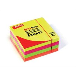   Öntapadó jegyzettömb, 75x75 mm, 400 lap, APLI "Funny", neon