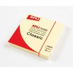   Öntapadó jegyzettömb, 75x75 mm, 100 lap, APLI "Classic", sárga