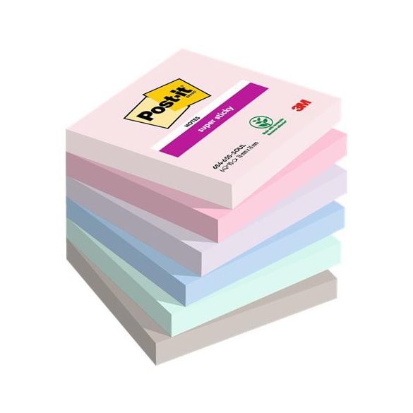 Öntapadó jegyzettömb, 76x76 mm, 6x90 lap, 3M POSTIT "Super Sticky"