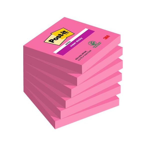 Öntapadó jegyzettömb, 76x76 mm, 6x90 lap, 3M POSTIT "Super Sticky"