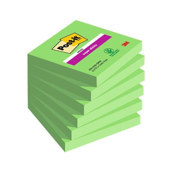 Öntapadó jegyzettömb, 76x76 mm, 6x90 lap, 3M POSTIT "Super Sticky"