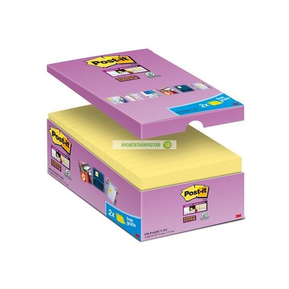 Öntapadó jegyzettömb csomag, 76x76 mm, 16x90 lap, 3M POSTIT "Super Sticky", sárga