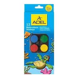 Vízfesték 12 db-os ajándék ecsettel, 30 mm, Adel