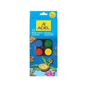 Vízfesték 12 db-os ajándék ecsettel, 30 mm, Adel