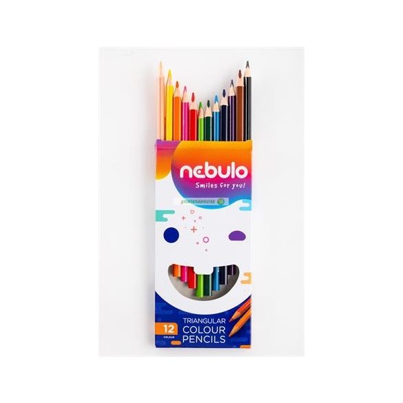 Színes ceruza készlet, háromszögletű, NEBULÓ, 12 különböző szín