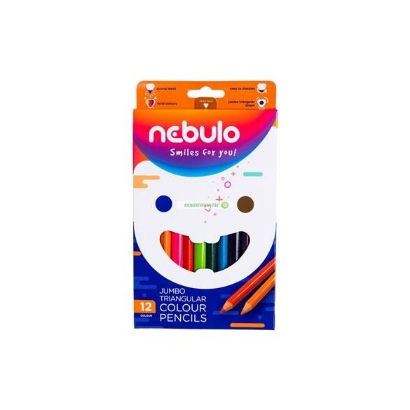 Színes ceruza készlet, háromszögletű, jumbo, NEBULÓ, 12 különböző szín