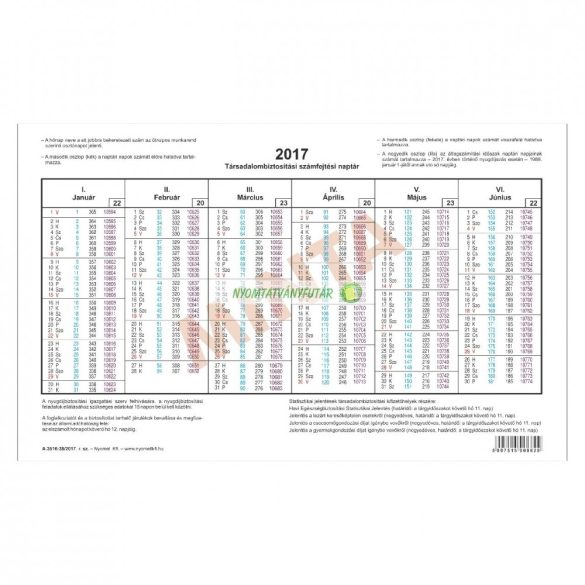 A.3516-38/2023 Társadalombiztosítási számfejtési naptár (TB naptár) 2024