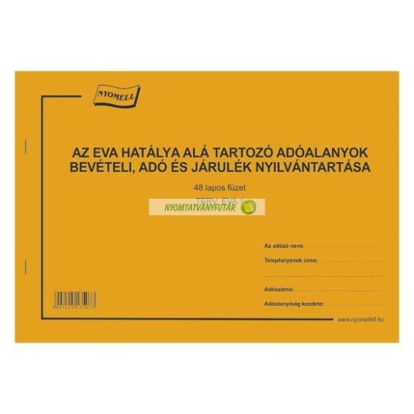TERV EVA 1 EVA hatálya alá tartozó adóalanyok nyilvántartó füzet