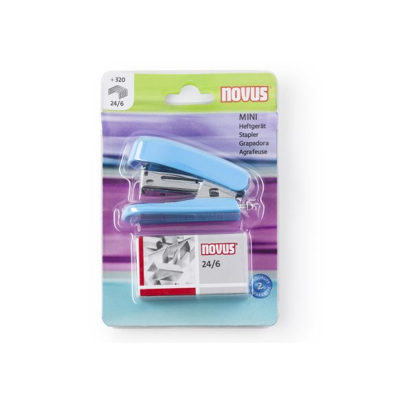 Tűzőgép, 24/6, 26/6, 12 lap, Novus "Mini", fényes kék