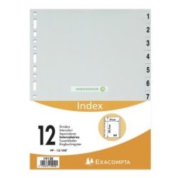 Regiszter, műanyag, A/4, 1-12, Exacompta szürke