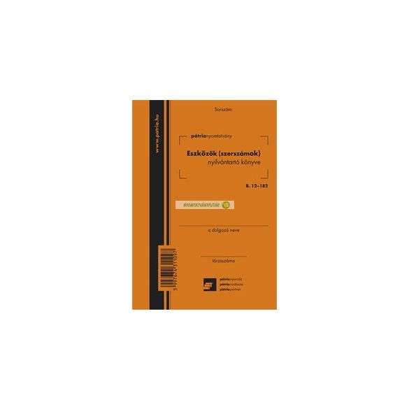 B.12-182 Eszközök/szerszámok nyilvántartó könyve (Szerszámkönyv) 4 lapos füzet