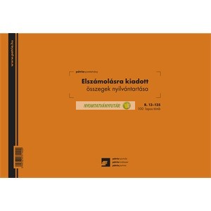 B.13-135 Elszámolásra kiadott összegek nyilvántartása 100 lapos könyv A/4 fekvő