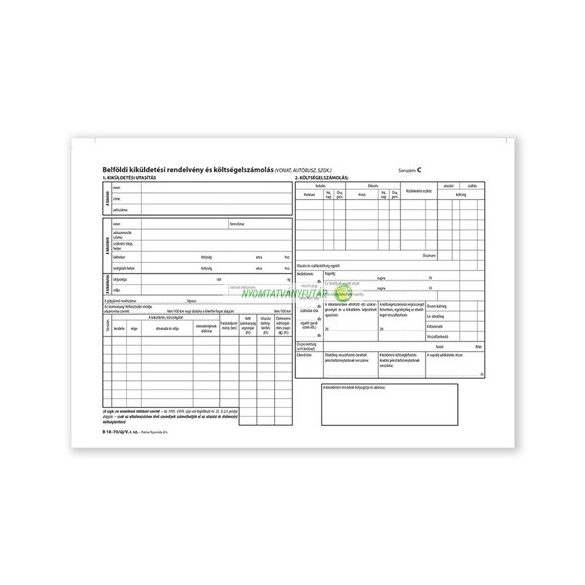 B.18-70/UJ/V Belföldi kiküldetési rendelvény és költségelszámolás 25x2 lapos tömb A/4 fekvő