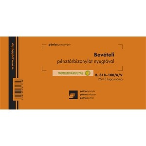 B.318-100/A/V Bevételi pénztárbizonylat nyugtával 25x3 lapos tömb 203x102 mm