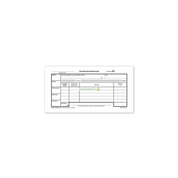 B.318-102/A/V Bevételi pénztárbizonylat 25x3 lapos tömb 203x102 mm