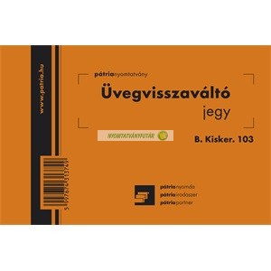 B.KISKER.103 Üvegvisszaváltó jegy 100 lapos tömb 105x70 mm