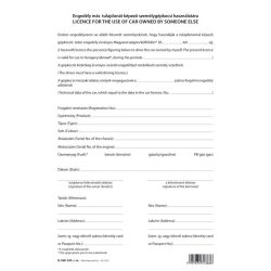   B.VÁLL.345 Engedély más tulajdonát képező személygépkocsi használatára (garnitúra) A/4 álló