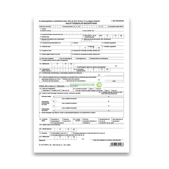 C.3110-49/V Halottvizsgálati bizonyítvány 6 lapos garnitúra
